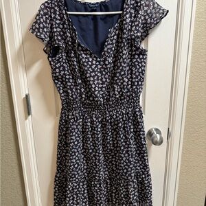 Nautica Blue and White Flutter Sleeve Midi Sundress